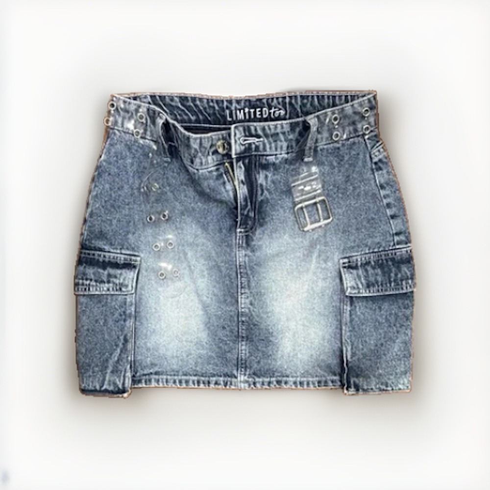 Limited Too Blue Denim Cargo Mini Skirt Size 18 Pockets with belt y2k fashion